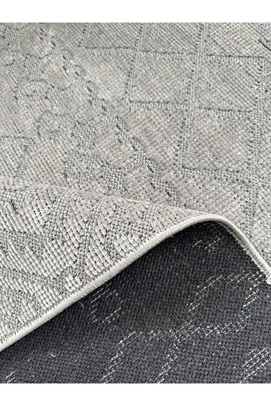 Modern İskandinav Desenli Yıkanabilir Kaymaz Dokuma Taban Şönil Halı Kapalı Gri