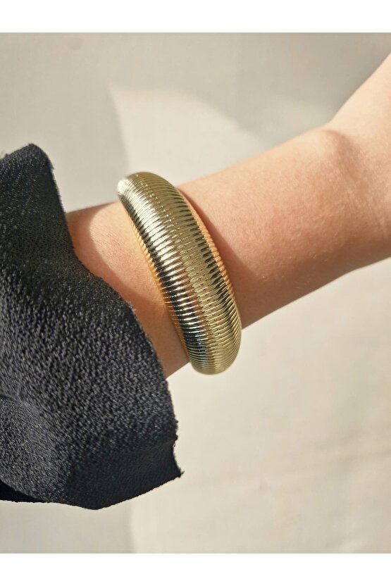 Altın Kaplama Gold Tırtıklı Kalın Bileklik
