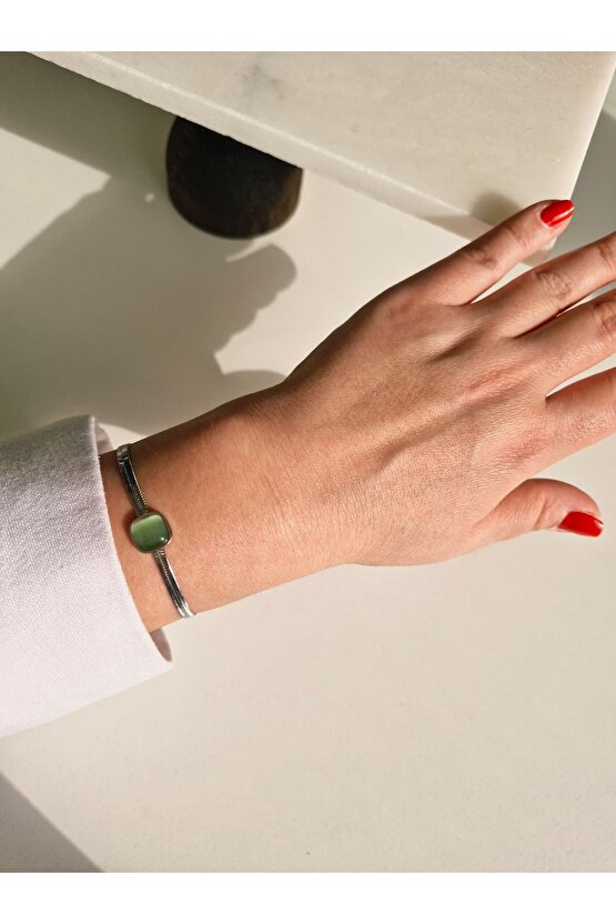 Premium Silver Yeşil Çelik Bileklik