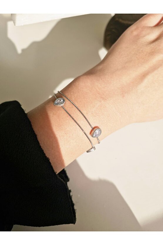 Damla Model Zirkon Taşlı İkili Bileklik