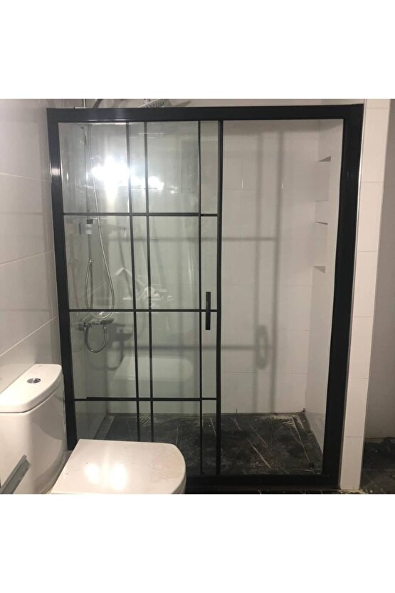 110 H:180 Siyah Profilli 6mm Siyah Çizgili Cam Duşakabin