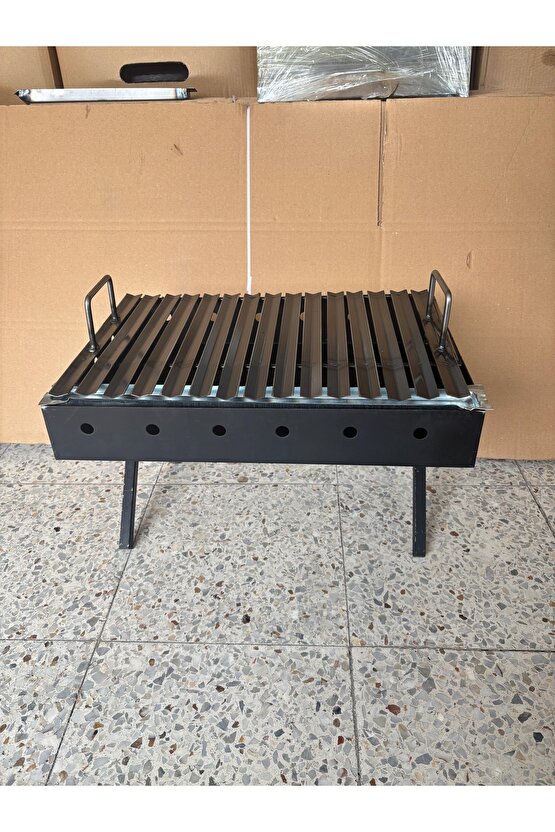 Kamp Campout Piknik Mangalı Katlanır Ayaklı, Oluklu Izgara Yağ Hazneli Portatif Katlanır Ayak Demir