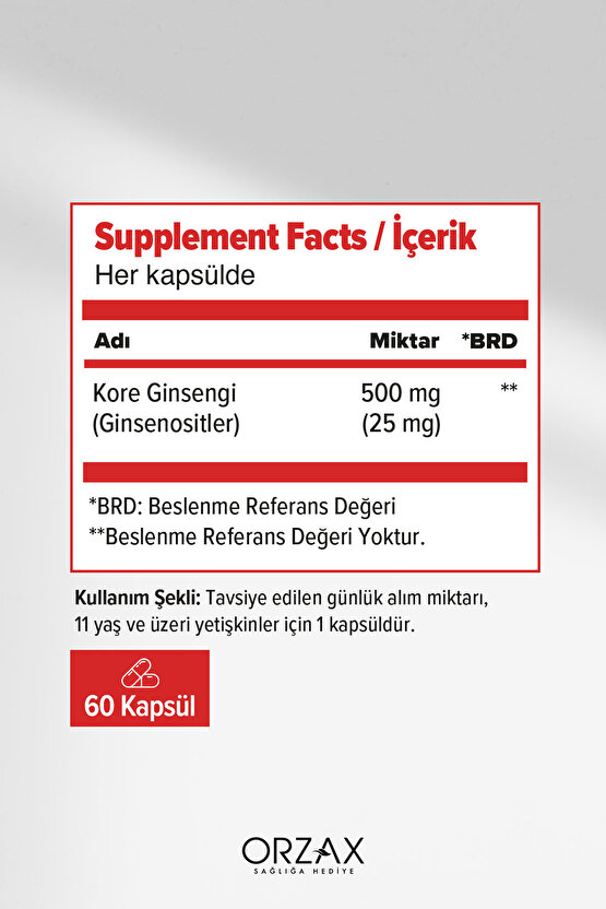 Panax Ginseng 500 Mg 60 Kapsül