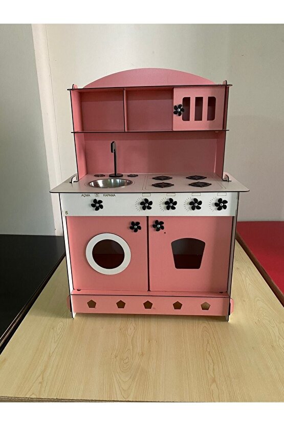 Montessori Eğitici Ahşap Oyuncak Mutfak Dolabı Pembe 3mm 84x60