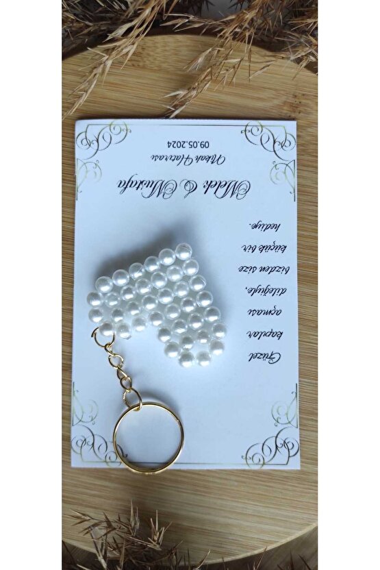 Birgülce Incili Kalp Hediyelik Anahtarlık 10 Adet Söz-nişan-nikah-mevlüt- Özel Tasarım Hatıra