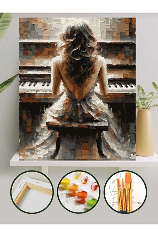 Sayılarla Boyama Kasnaklı Tablo Seti Fırça Boya Dahil 40x50 Piyano