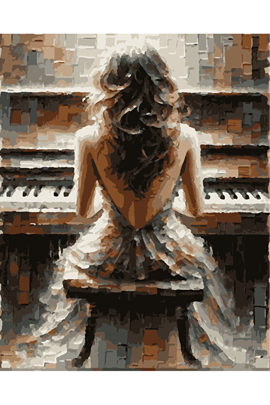 Sayılarla Boyama Kasnaklı Tablo Seti Fırça Boya Dahil 40x50 Piyano