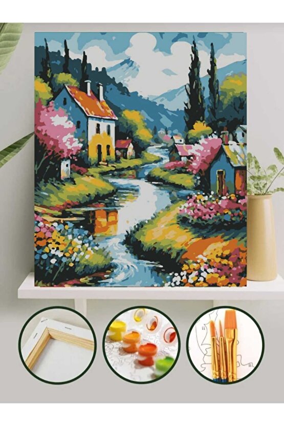 Sayılarla Boyama Kasnaklı Tablo Seti Fırça Boya Dahil 40x50 Nehir
