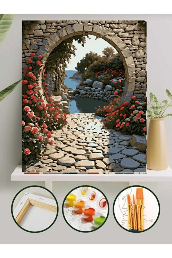 Sayılarla Boyama Kasnaklı Tablo Seti Fırça Boya Dahil 40x50 MANZARA