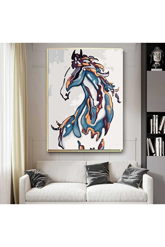 Sayılarla Boyama Kasnaklı Tablo Seti Fırça Boya Dahil 40x50 At