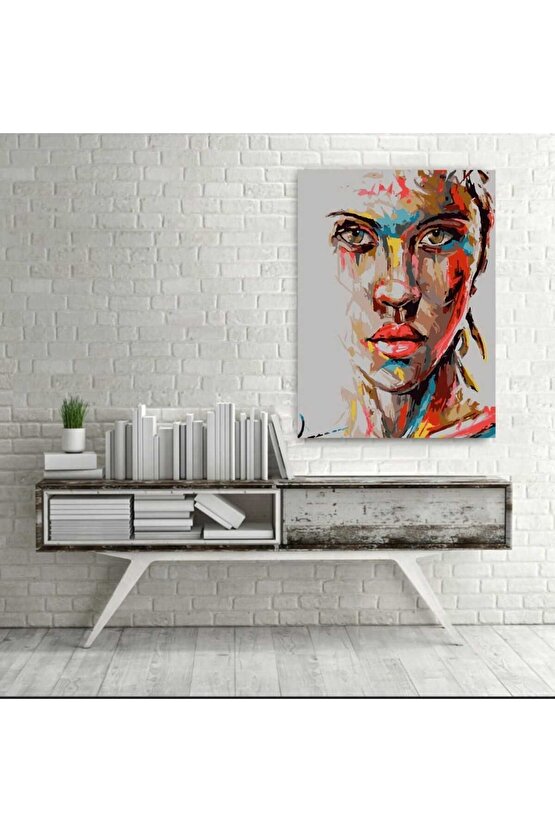 Sayılarla Boyama Kasnaklı Tablo Seti Fırça Boya Dahil 40x50 Renkli Kadın