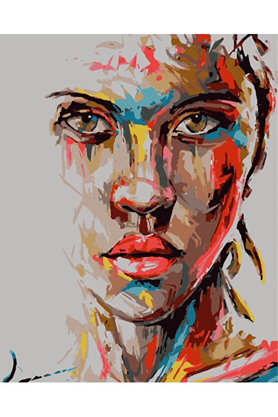 Sayılarla Boyama Kasnaklı Tablo Seti Fırça Boya Dahil 40x50 Renkli Kadın