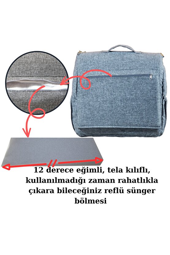 Çantalı Babynest, Bebek Çantası, Taşına Bilir Ebeveyn Yanı Reflü Yatağı Gri Dokuma Kumaş