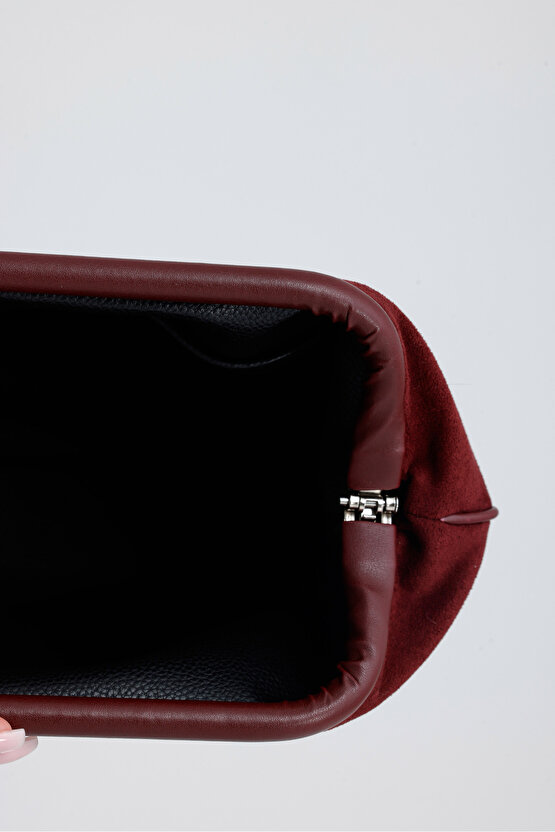 Heybes Kadın Bordo Süet Clutch El Çantası