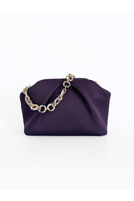 Kadın Pile Detaylı Mor Zincirli Omuz Çantası