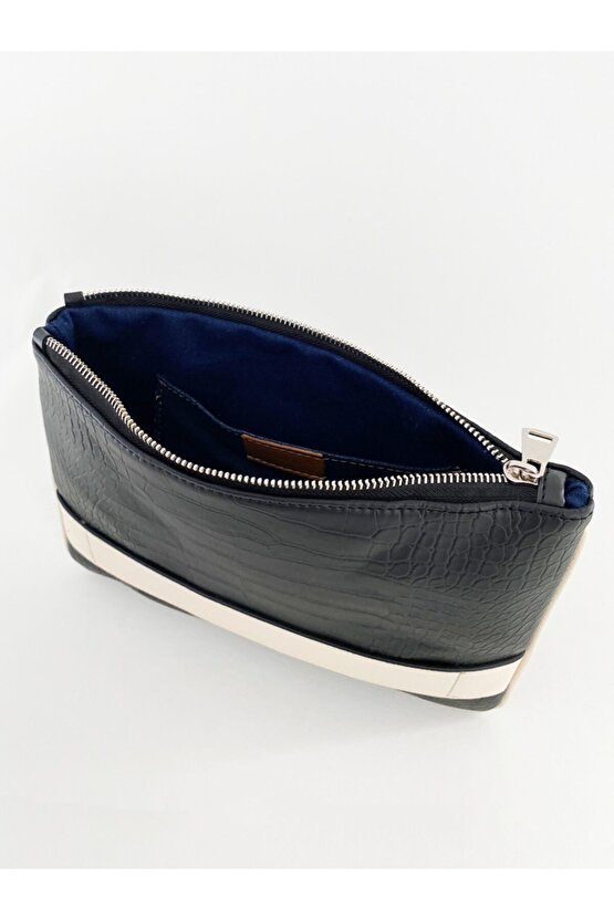 Bantlı Siyah Kroko Desenli Portföy Çanta