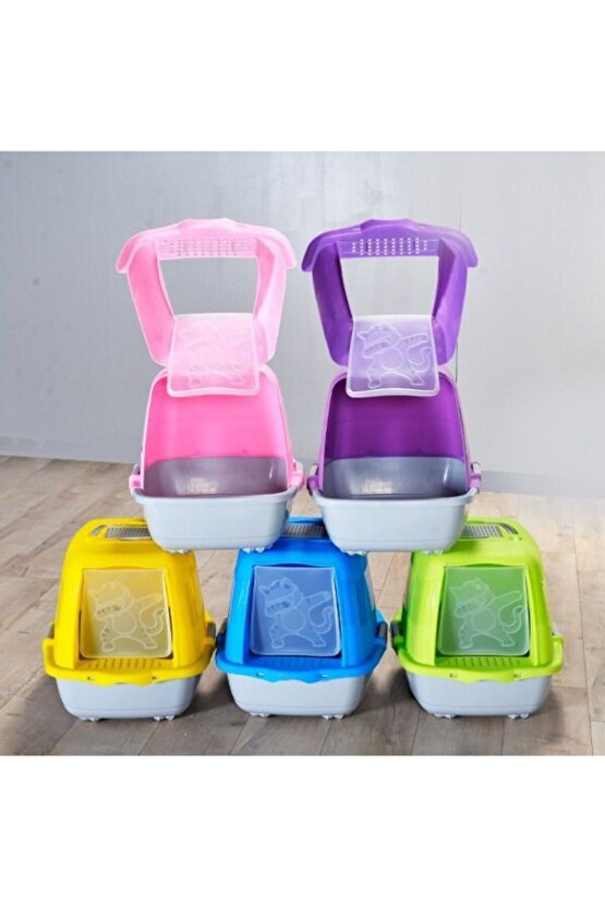 Kapalı Kedi Tuvaleti Kedi Figürlü Yeşil