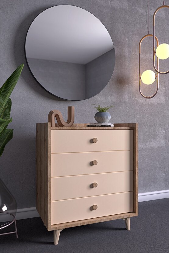 İda 4 Çekmeceli Şifonyer Meşe-Vizon Bej