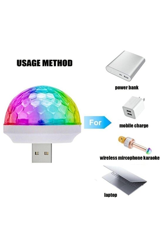 Araç Içi Sese Duyarlı Mini Disko Topu Led Usbli -telefon Uyumlu