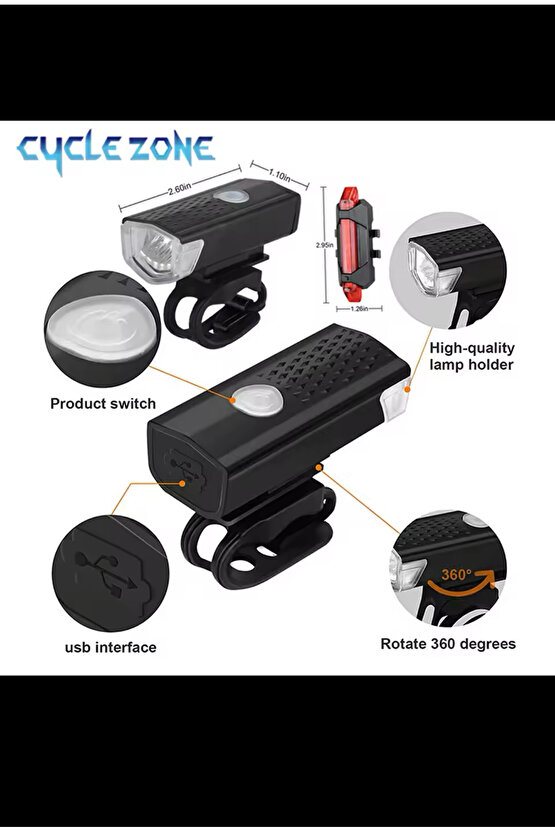 Bisiklet Aydınlatma Seti Fener Ön Arka Far Arka Stop Aydınlatma Işık