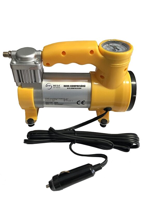 Oto Araba Lastik Şişirme Kompresörü Pompası Işıklı 150 Psı Sarı