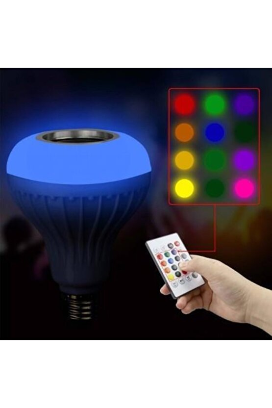 Bluetooth Hoparlörlü Kumandalı Rgb Akıllı Led Ampul-16 Renk