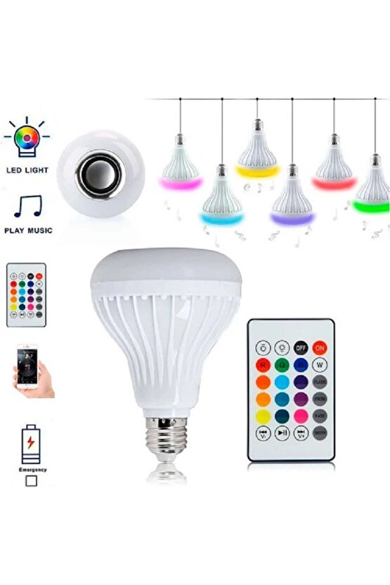 Bluetooth Hoparlörlü, RGB LED Işıklı Lamba, Uzaktan Kumandalı Müzik Çalar Ampul, Renkli Aydınlatma