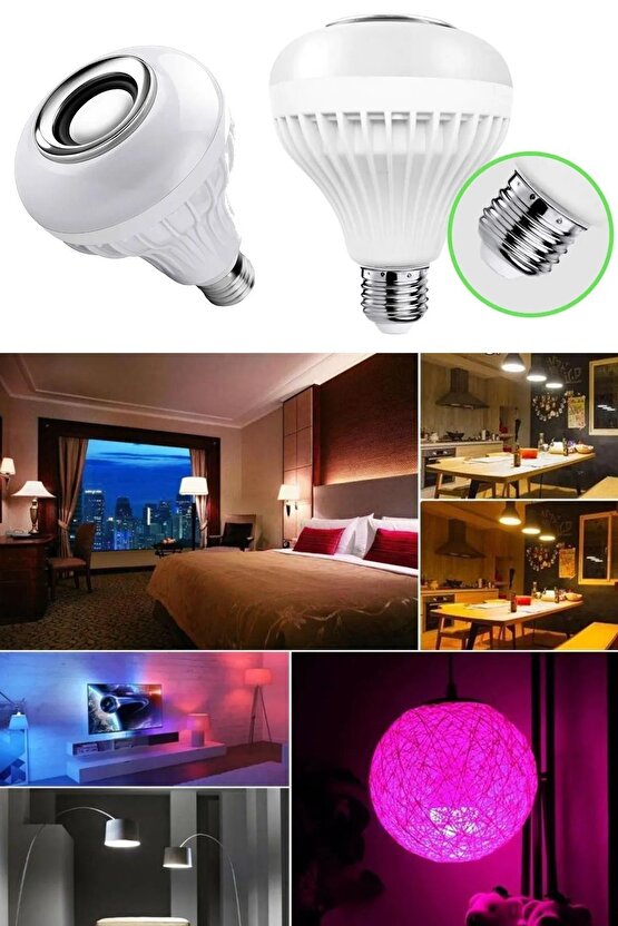 Bluetooth Hoparlörlü, RGB LED Işıklı Lamba, Uzaktan Kumandalı Müzik Çalar Ampul, Renkli Aydınlatma