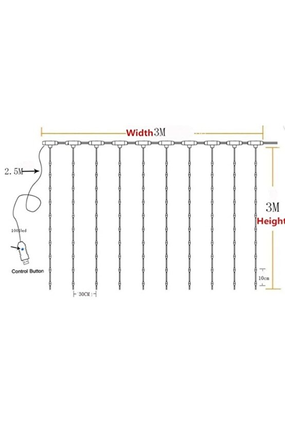 Led Kumandalı 8 Ayrı Moda Sahip 3mx3m ( 300 Cm X 300 Cm ) Perde Led Peri Led