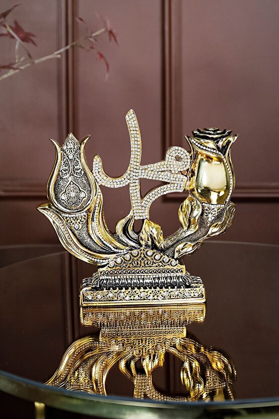 İkili Biblo Gül Lale Allah Muhammed Dini Islami Biblo Aksesuar Hediyelik Dekoratif Obje Süs