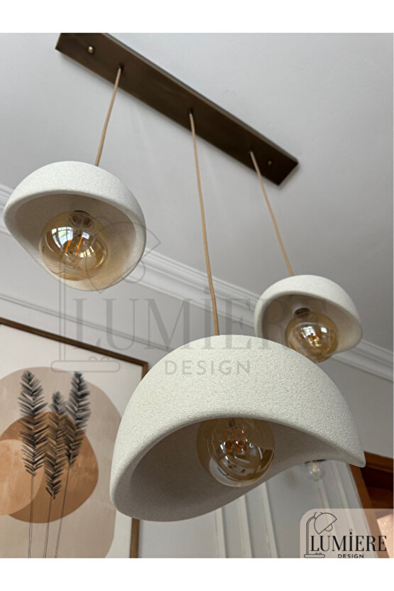 Beton Görünümlü İskandinav Bohem 3’lü Sarkıt Avize - Yemek Masası Salon Avize + Ampul Dahil