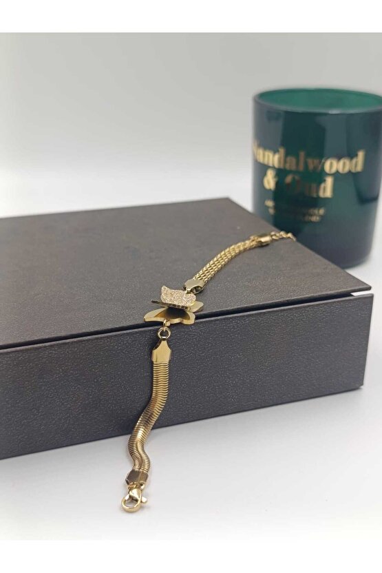 Çelik Kelebekli Kadın Bileklik