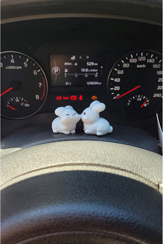 Tatlı Tavşan Çift Sert Plastik Araba Süsü, Çift Hediye, Minik Süs, Tavşan Çift