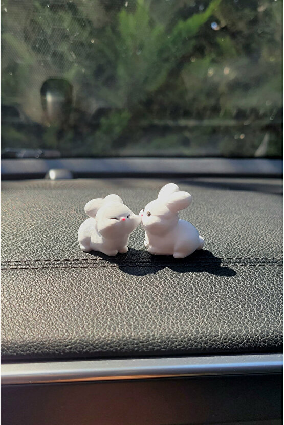 Tatlı Tavşan Çift Sert Plastik Araba Süsü, Çift Hediye, Minik Süs, Tavşan Çift