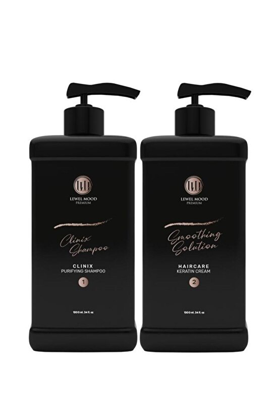 Düzleştirici Smoothing Solution Keratin Cream Bakım Clinix Detox Şampuan 1000ml 2 li Set