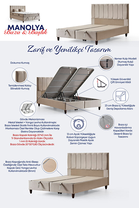 Manolya Çift Kişilik Full Ortopedik Antibakteriyel Yatak + Sandıklı Baza + Başlık 3 lü Set