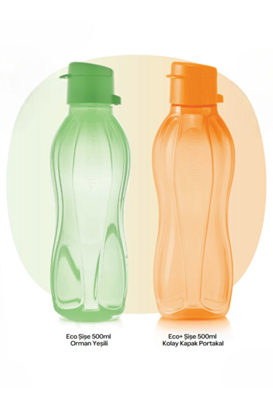 Eco Şişe 500 ml 2’li Set Eco Şişe 500ml Orman Yeşili + Eco Şişe 500ml Kolay Kapak Portakal