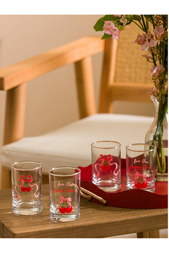 LCW HOME Karişik Kiraz Baskılı Cam Su Bardağı Seti 4lü 125 ml