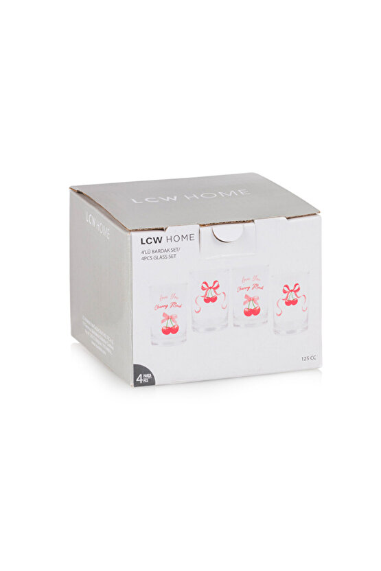 LCW HOME Karişik Kiraz Baskılı Cam Su Bardağı Seti 4lü 125 ml