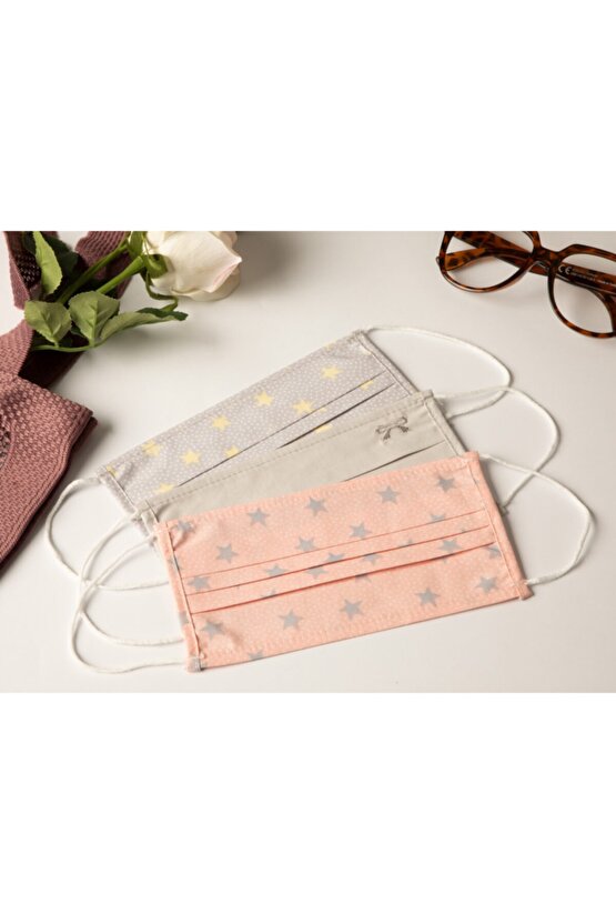Stars Pamuk Maske 9,5x18 Cm Pembe - Gri