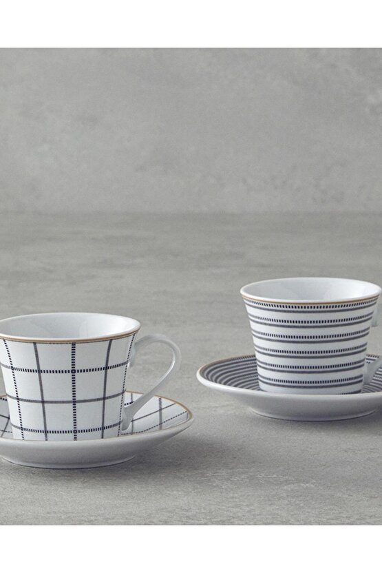 Ashley Porselen Kahve Fincan Takımı 4 Parça 2 Kişilik Siyah-Bordo (4.08.2025)