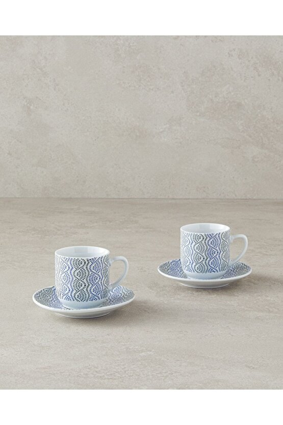 Conner Porselen Kahve Fincan Takımı 4 Parça 2 Kişilik Mavi-Yeşil