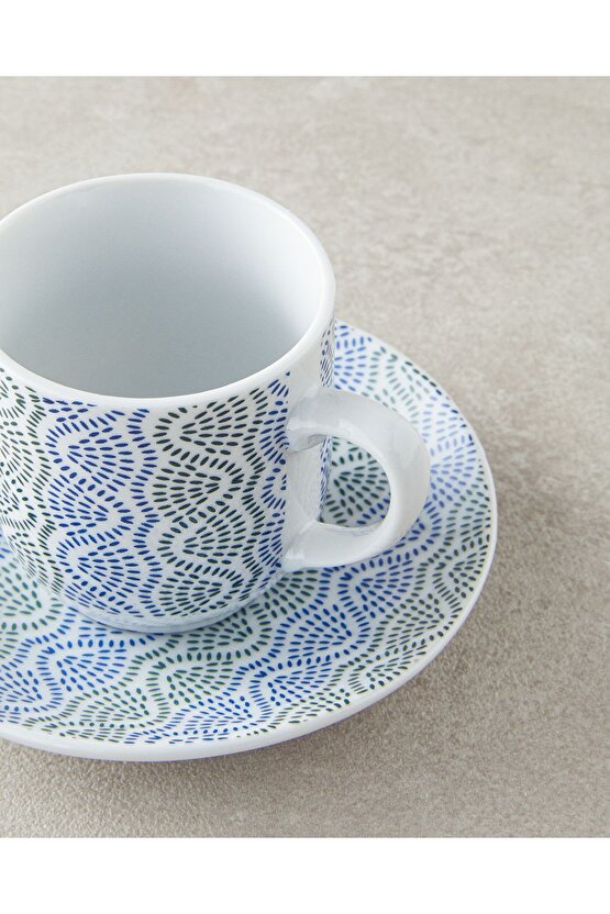 Conner Porselen Kahve Fincan Takımı 4 Parça 2 Kişilik Mavi-Yeşil