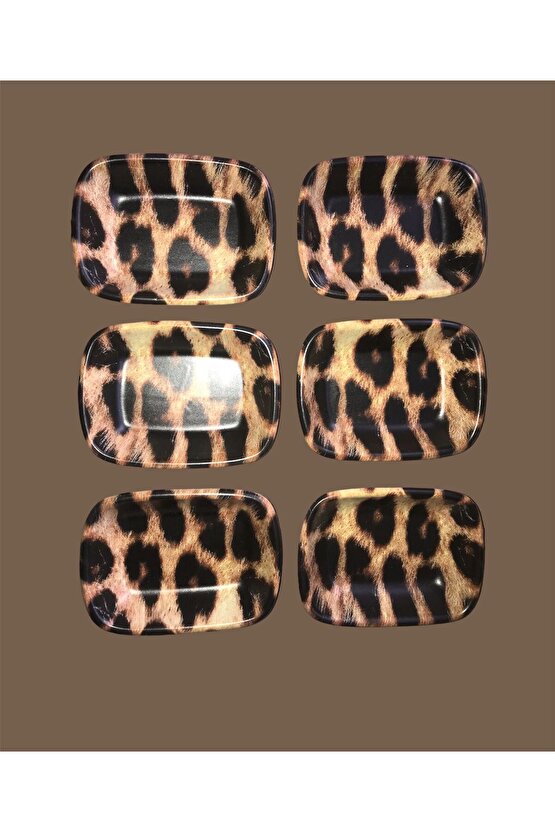 DİKDÖRTGEN KAYIK 13 CM LEOPAR DESEN 6LI