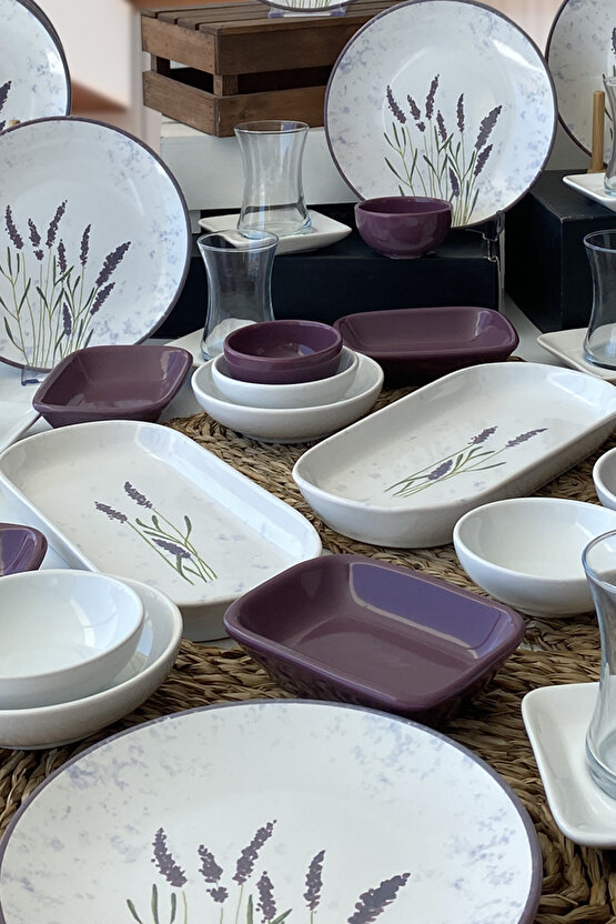 Lavanta Çiçek Desenli Kahvaltı Takımı 12 Kişilik 52 Parça