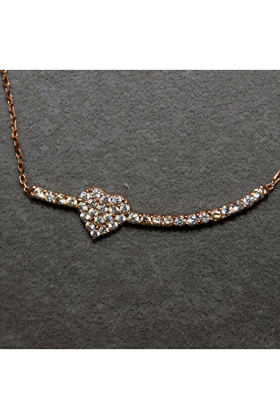 Rose Gümüş Kalpli Taşlı Kolye