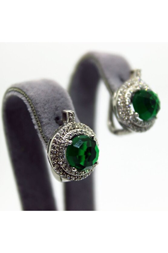 Yeşil Taşlı Yuvarlak Küpe