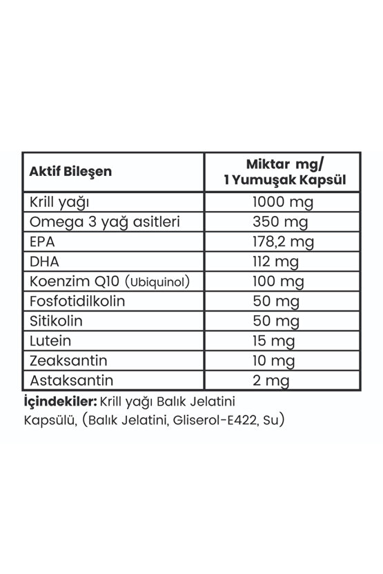 Krill Oil Omega 3 Sitikolin Lutein Q10 içeren Vitamin
