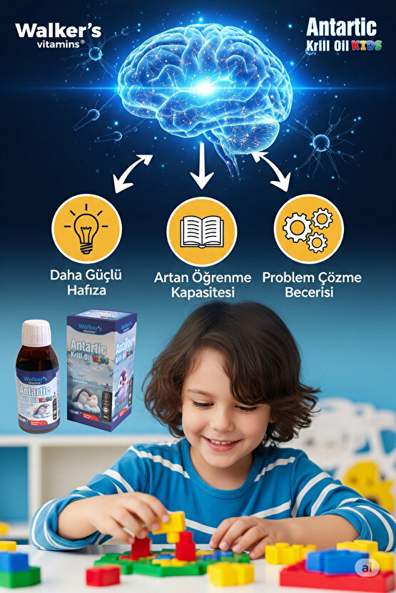 Omega 3- Krill Oil Balık Yağı, Odaklanma , Büyüme, Omega 3 ,Sitikolin Epa, Dha, içeren çocuk şurubu