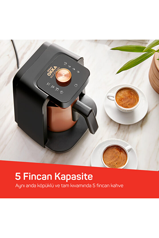 Okka Rich Spin Pro Çelik Cezveli Közde Sütlü Türk Kahve Makinesi 5 Fincan Kapasiteli Bakır - OK0020